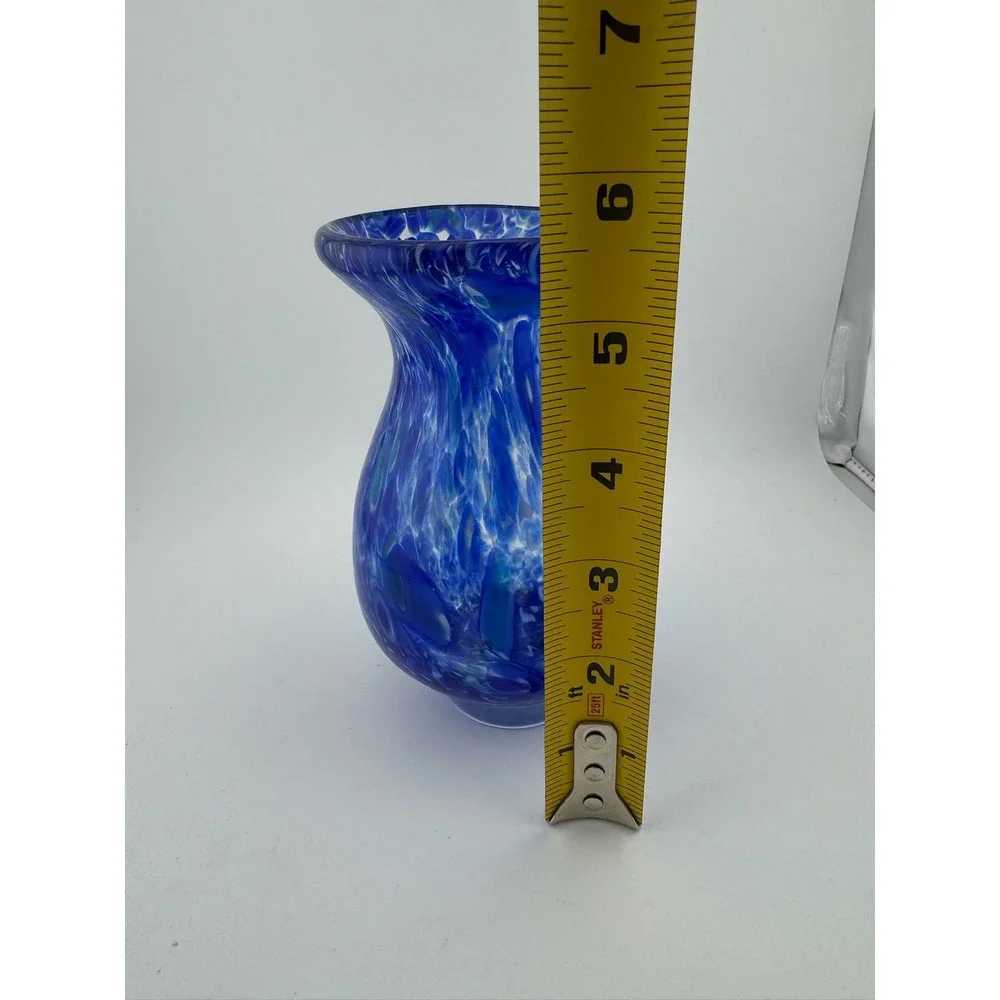 Blue Art Glass Vase Swirl‎ Design Round Home Decor Unique Small Vase